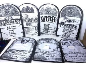 Vtg Fun Worlds 90s Halloween Vinyl Tombstones Dracula Witch Monster More Set 7